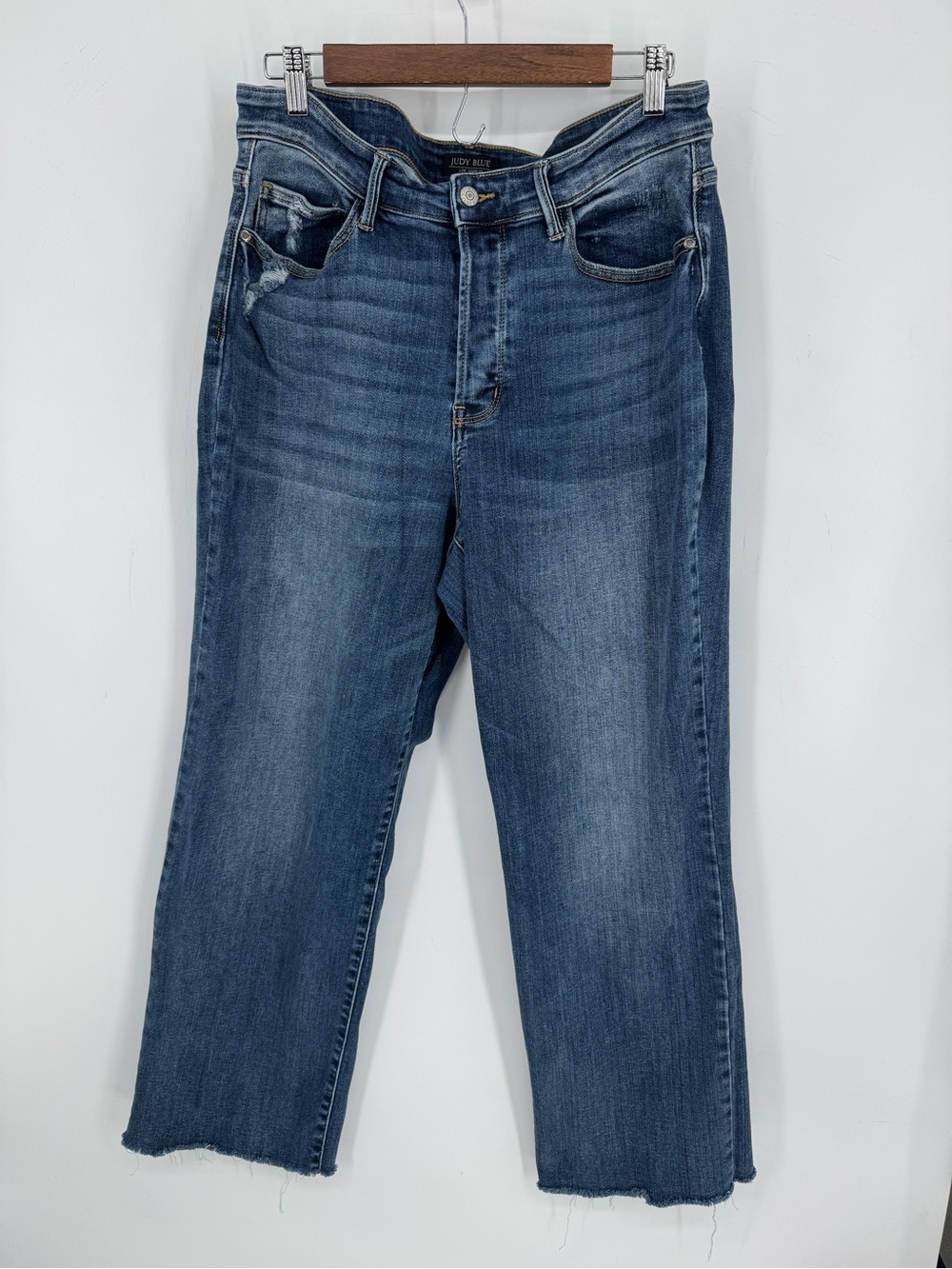 Judy Blue Women's Straight Fit Medium Wash Raw Hem Denim Everyday Plus Size 16W
